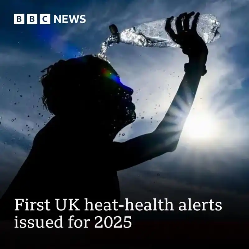 Image from BBC News: The first yellow heat-health alerts have been issued for 2025 while th...