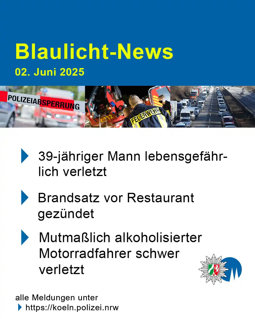 Image from Polizei NRW Köln: Unsere Blaulicht-News aus Köln und Leverkusen: 1️⃣ Gewalttat in der ...
