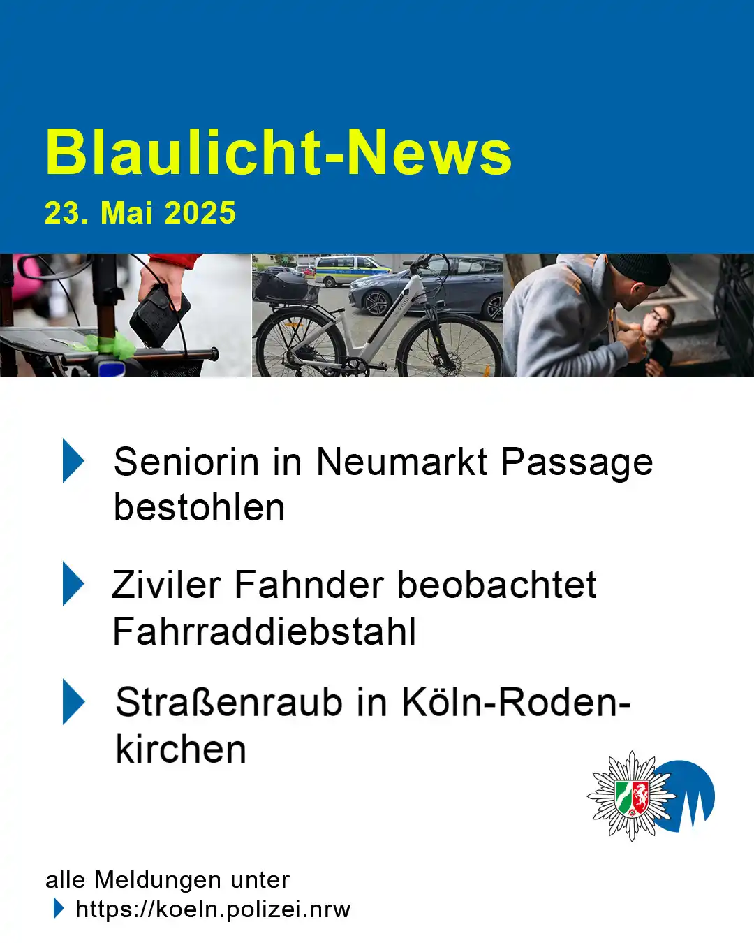 Image from Polizei NRW Köln: Unsere Blaulicht-News aus Köln und Leverkusen: 1️⃣ Seniorin in Neuma...