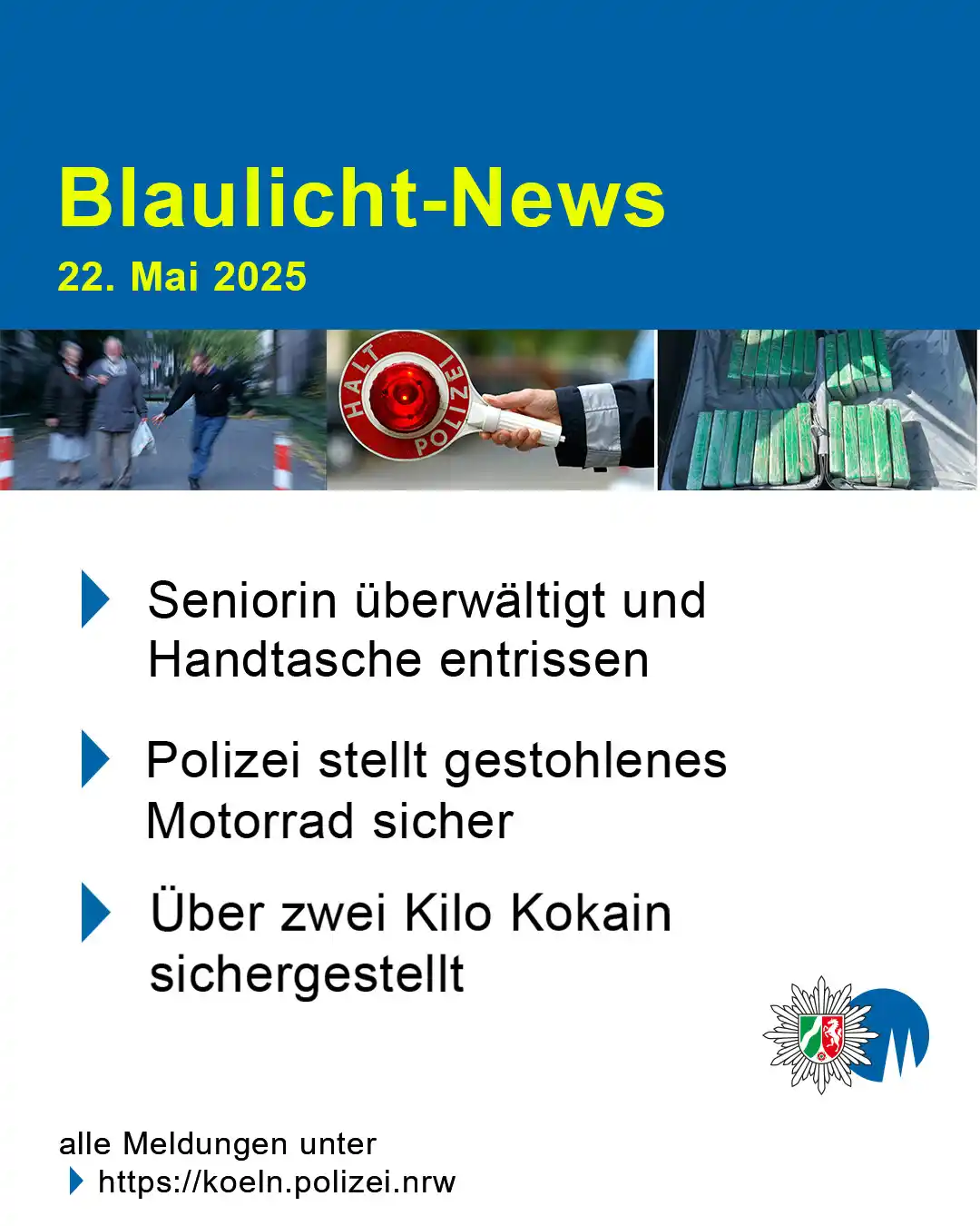 Image from Polizei NRW Köln: Unsere Blaulicht-News aus Köln und Leverkusen: 1️⃣ Straßenraub auf d...