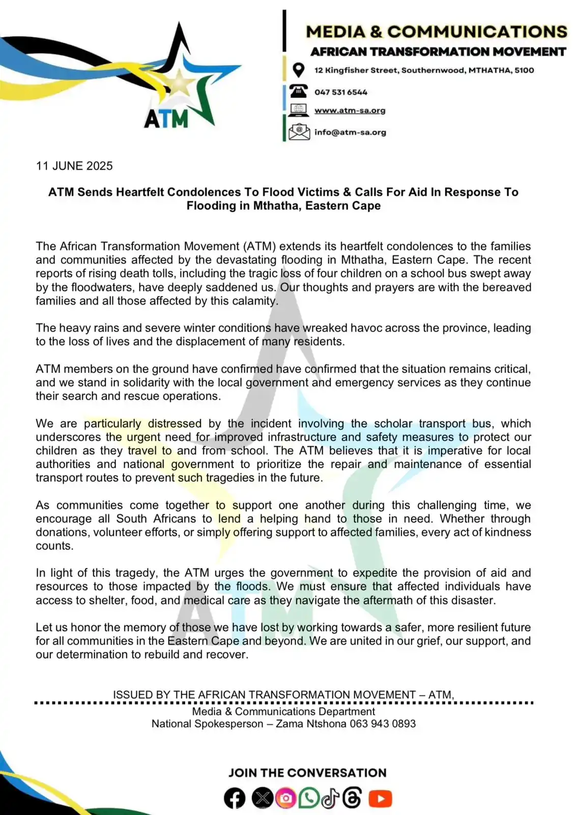 Image from African Transformation Movement: [READ]  ATM Sends Heartfelt Condolences To Flood Victims & Calls For A...