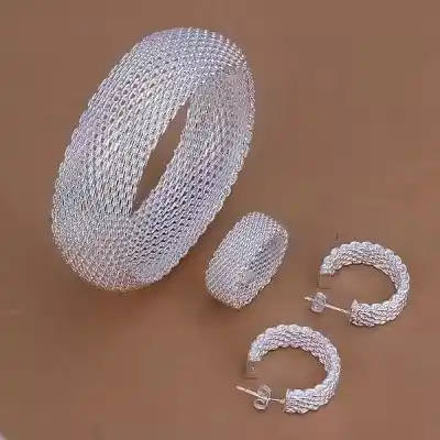 Image from Daily Deals: 925 Sterling Silver Wedding Christmas Gift Retro Woven Mesh Bangle Rin...