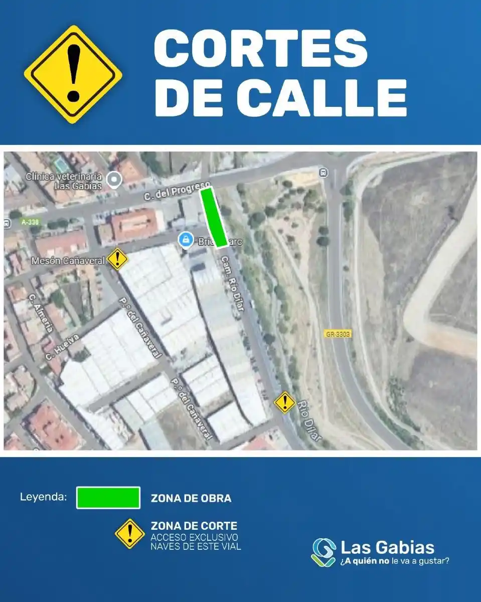 Image from Ayuntamiento de Las Gabias: Aviso de cortes de calles en Las Gabias 🚧 Informamos a los vecinos qu...