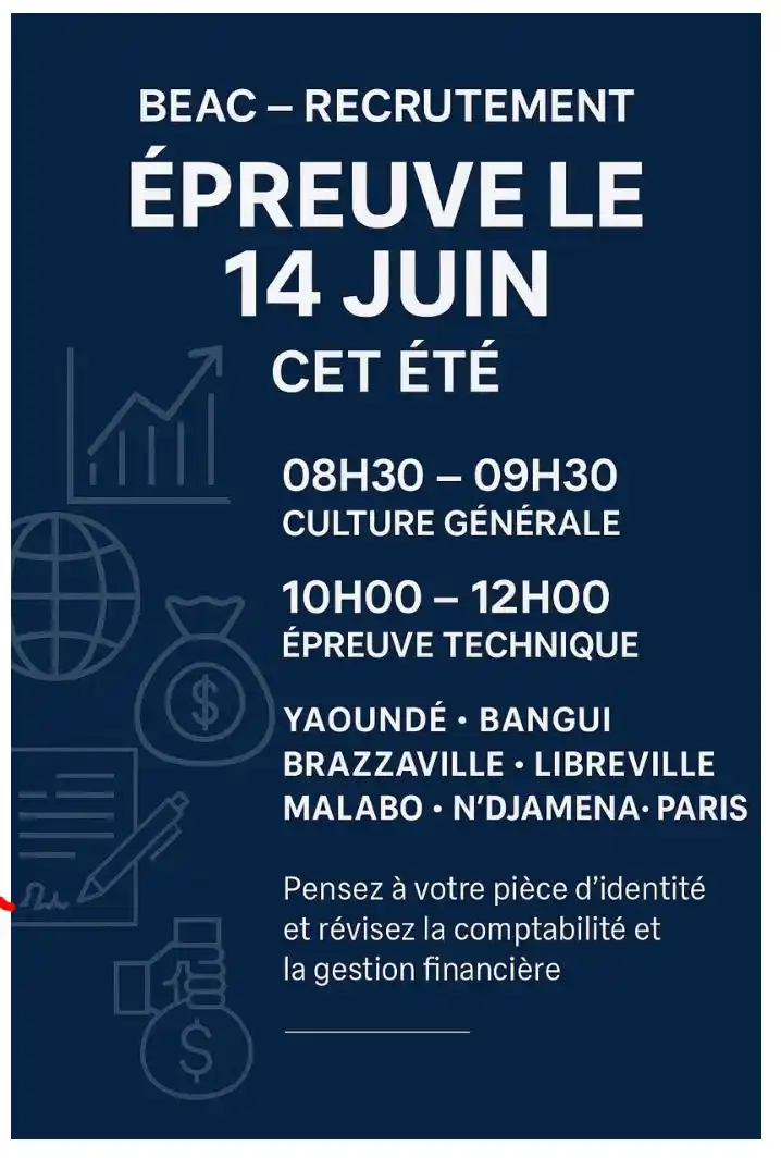 Image from Arch Africa Careers (#AAC): 📢 BEAC – RECRUTEMENT 2025 : PREMIÈRE ÉPREUVE LE 14 JUIN 🇨🇲🇨🇫🇨🇬...