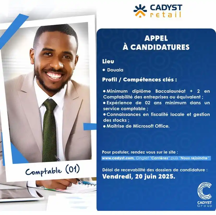 Image from Arch Africa Careers (#AAC): [CADYST GROUP RECRUTE ]   Poste : 01 comptable pour notre filiale CADY...