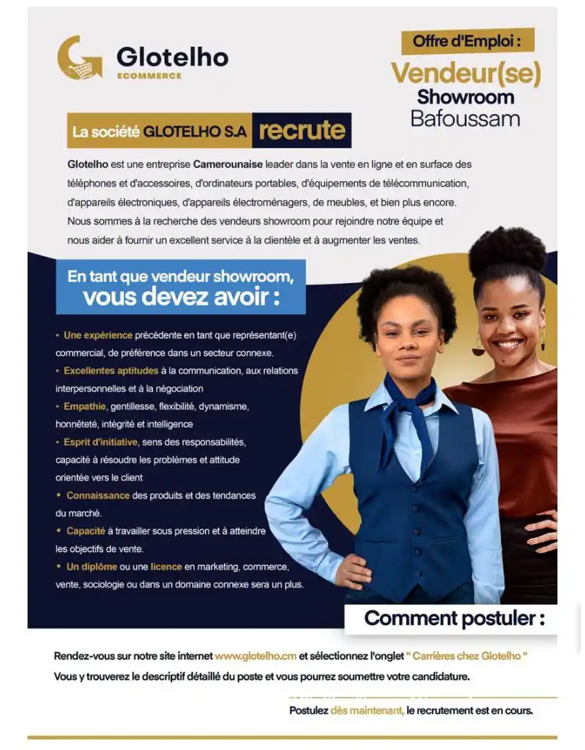 Image from Arch Africa Careers (#AAC): 📢 Glotelho recrute à Bafoussam !!! Tu es dynamique, souriant(e) et ...