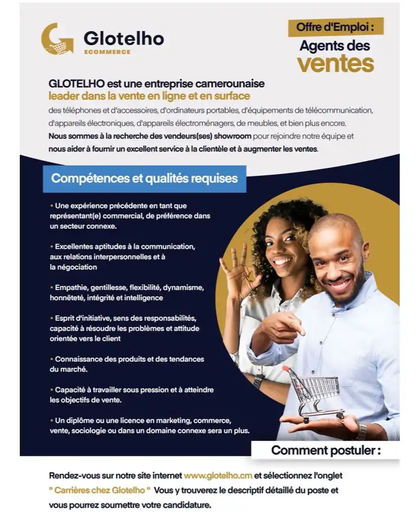 Image from Arch Africa Careers (#AAC): 📢 Glotelho recrute des commerciaux. Pour postuler ou pour avoir plu...