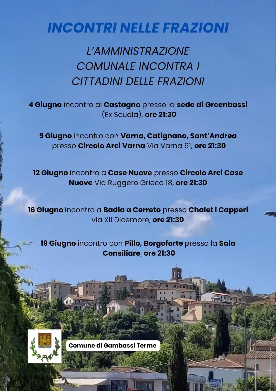 Image from Comune di Gambassi Terme: 📢 *INCONTRI NELLE FRAZIONI* L’Amministrazione Comunale di Gambassi Te...