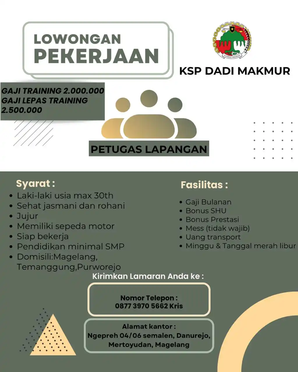 Image from Info Loker Magelang (Official): KSP DADI MAKMUR PETUGAS LAPANGAN Domisili: Magelang, Temanggung, Purw...