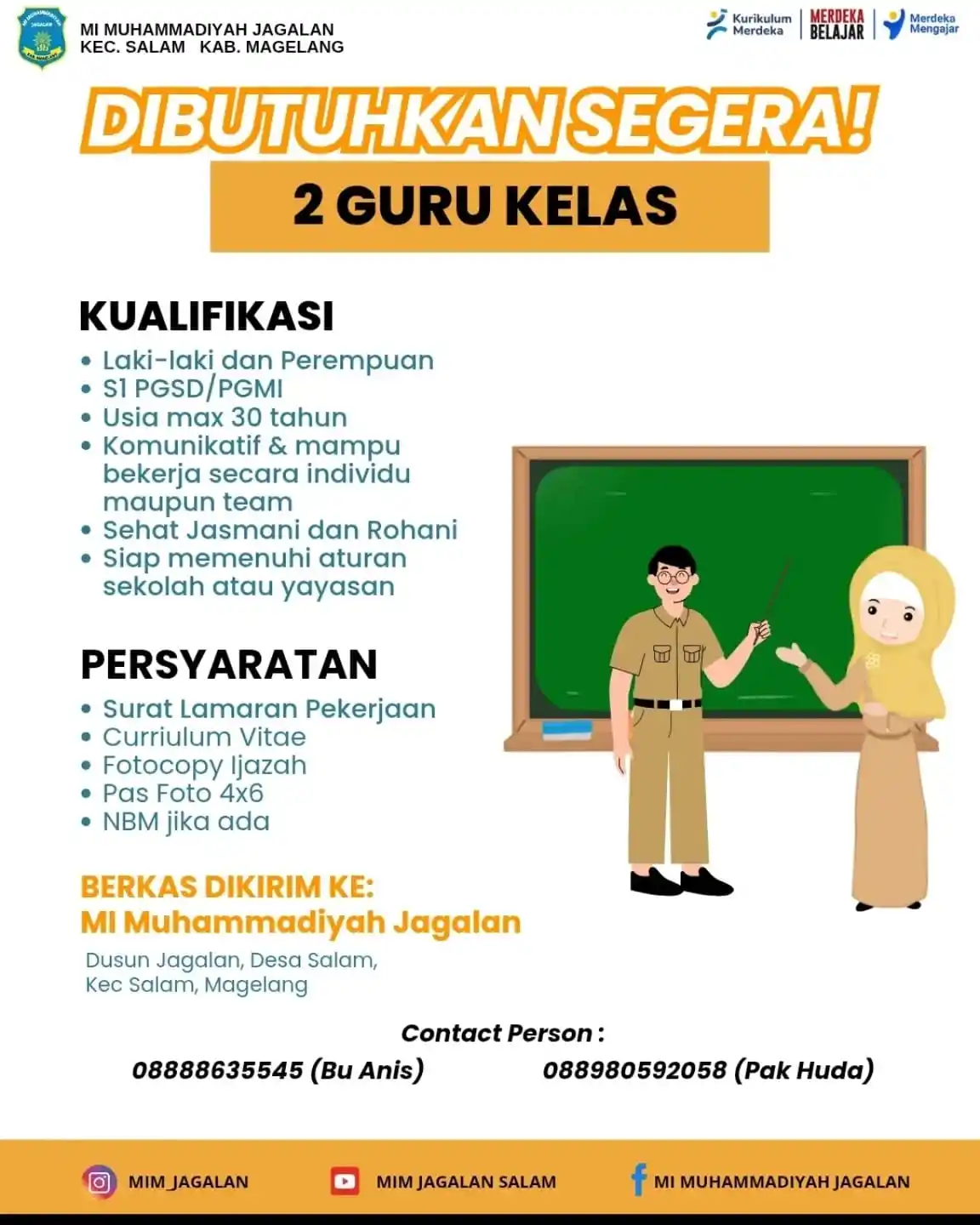 Image from Info Loker Magelang (Official): MI MUHAMMADIYAH JAGALAN KEC. SALAM KAB. MAGELANG DIBUTUHKAN SEGERA! 2...