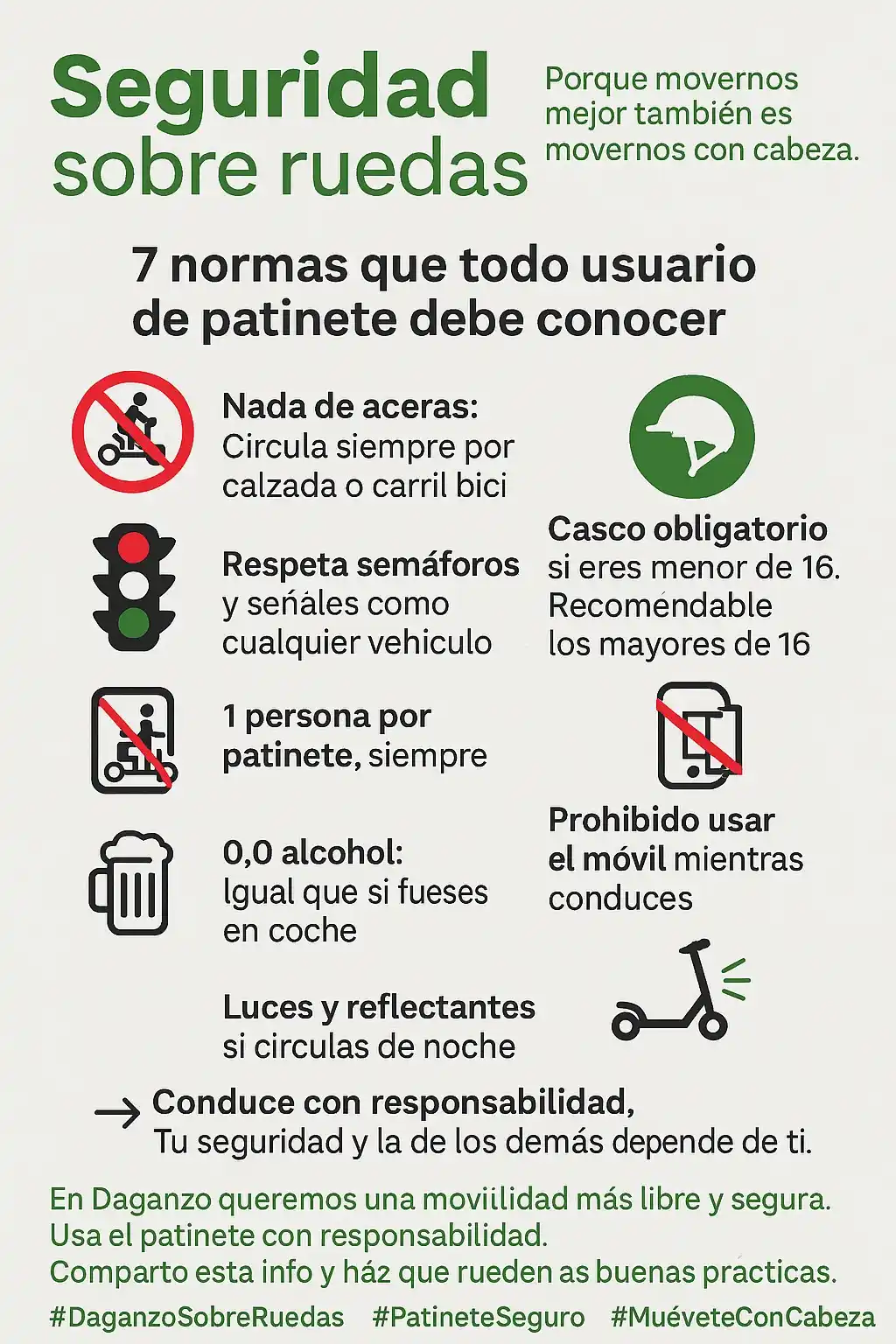 Image from Ayuntamiento de Daganzo de Arriba: NORMAS PARA EL USO DE PATINETES 7 normas que todo usuario de patinete...