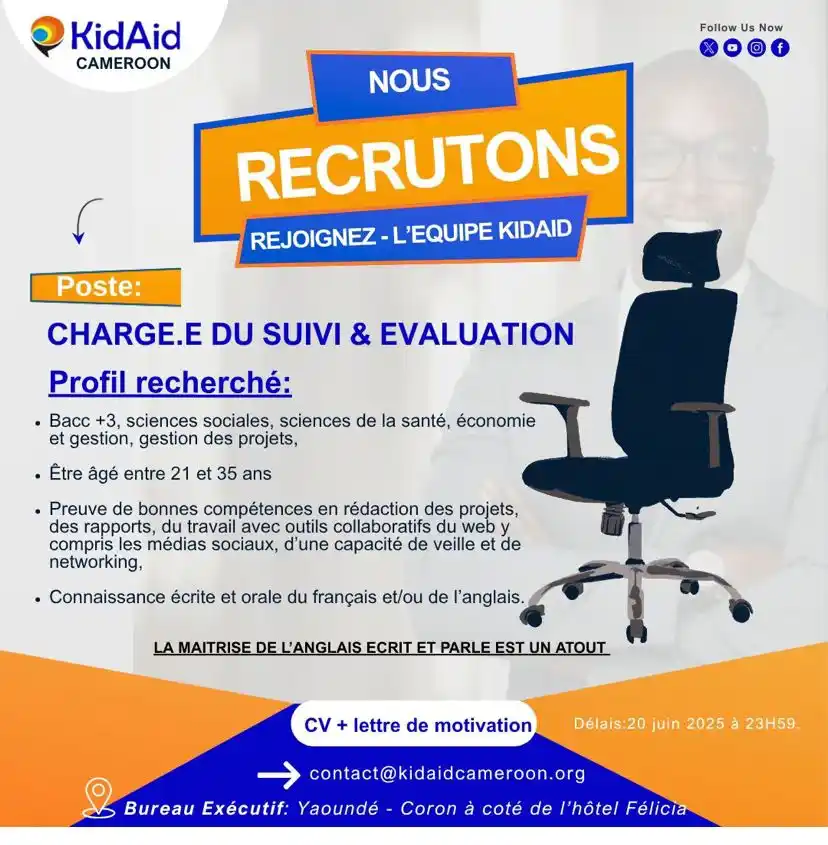 Image from Arch Africa Careers (#AAC): OFFRE D’EMPLOI – KidAid Cameroon recrute ! 🚨 Rejoignez une équipe dy...