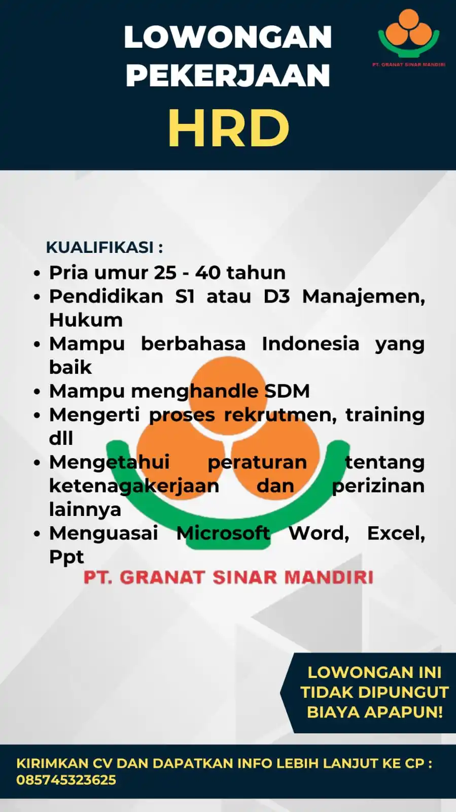 Image from Info Loker Magelang (Official): PT. GRANAT SINAR MANDIRI Dibutuhkan segera HRD Lokasi Muntilan mage...