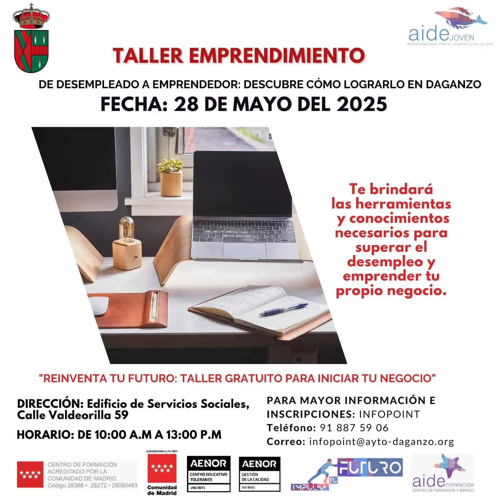 Image from Ayuntamiento de Daganzo de Arriba: ‼️ RECORDATORIO ‼️ TALLER DE EMPRENDIMIENTO GRATUITO De desempleado ...