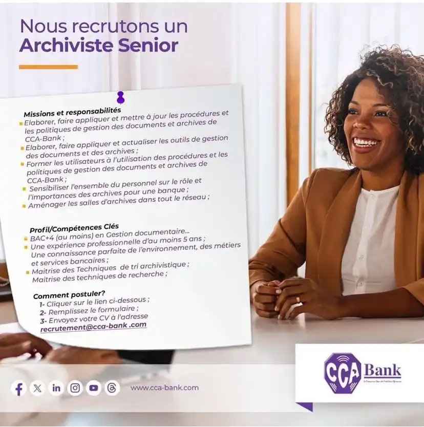 Image from Arch Africa Careers (#AAC): RECRUTEMENT : ARCHIVISTE SENIOR Les candidats doivent impérativement ...