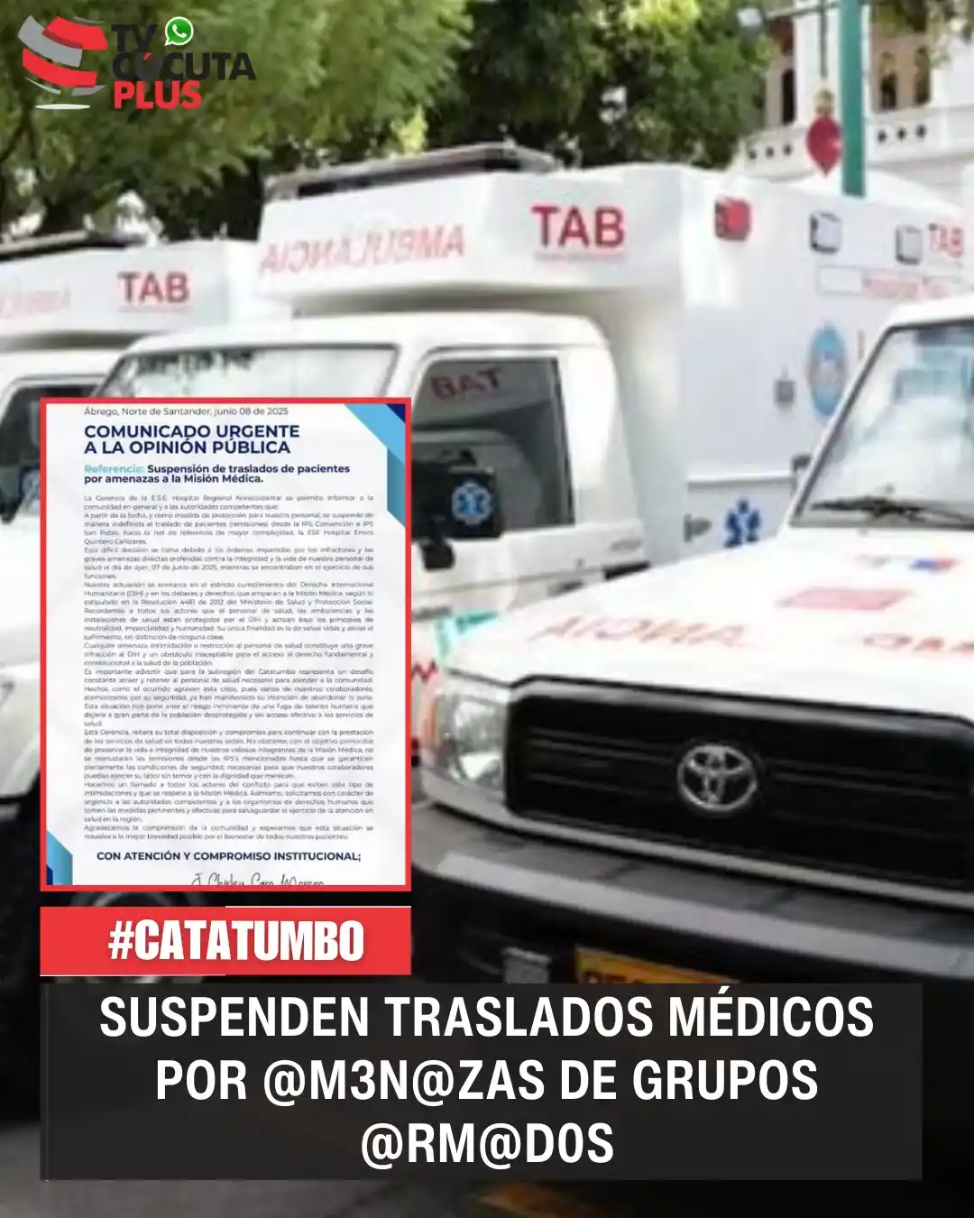Image from Tvcucuta.co: Suspenden traslados médicos por @m3n@zas de grupos @rm@d0s <a class="t...