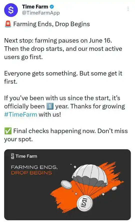 Image from Maryuchetv📊 crypto: TimeFarm TGE Close Farming ending on June 16 11 day's left...