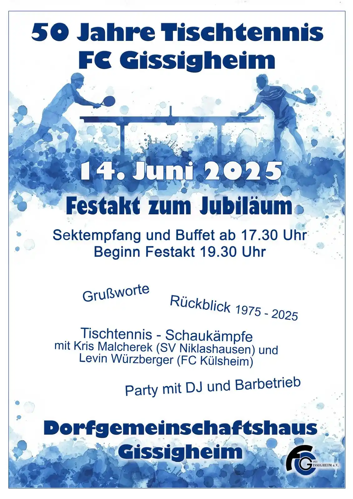 Image from FC 1921 Gissigheim e.V.: *50 Jahre Tischtennis 🏓* Am Samstag, 14. Juni, findet im DGH der Fest...