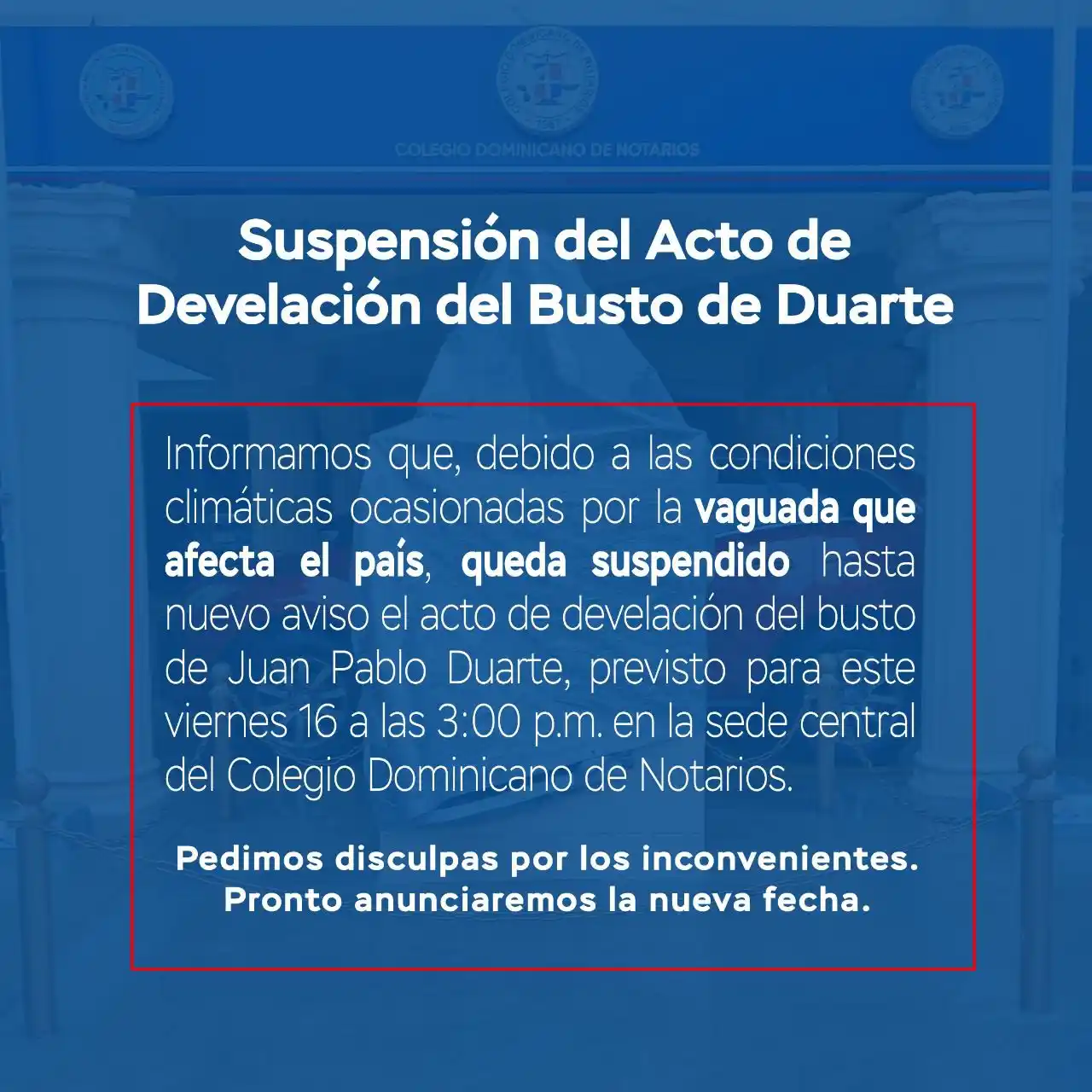 Image from Un Notario Para TODOS 🧑⚖️🧑🏾⚖️🧑✈️🧑🌾🧑🏫🧓: 📢 ATENCIÓN | ACTO SUSPENDIDO Debido a las condiciones climáticas pro...