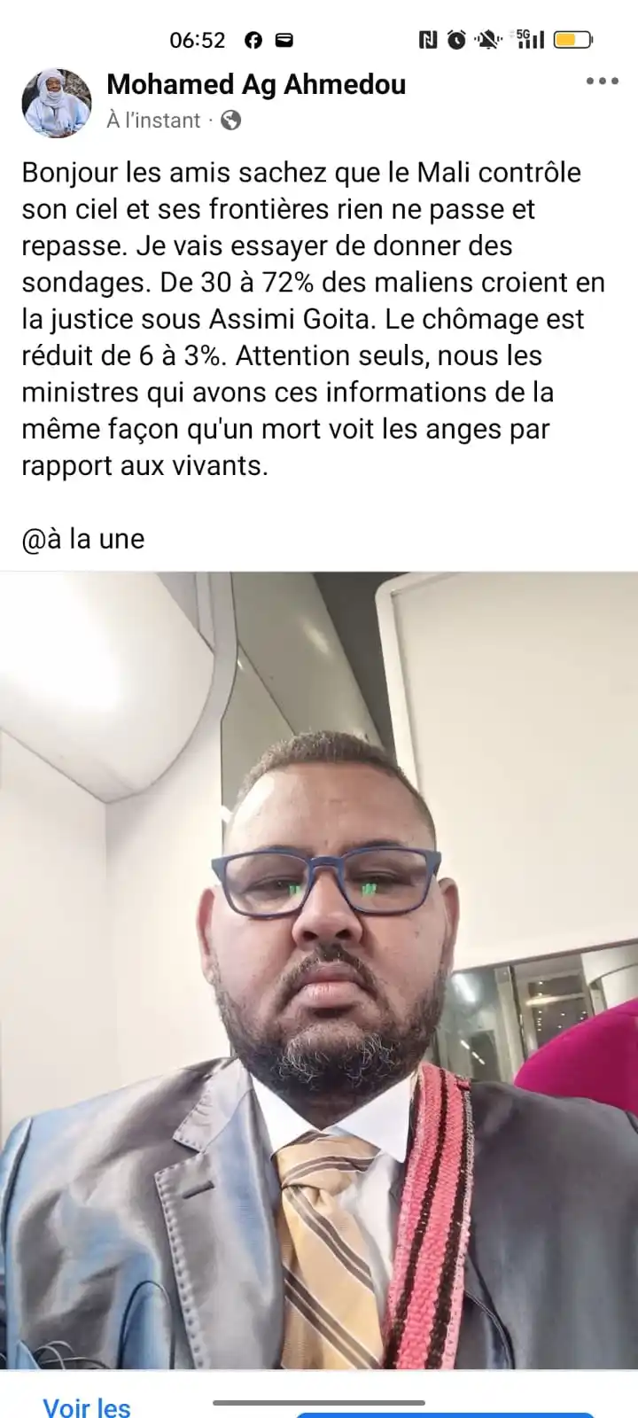 Image from Le Méhari Post de Mohamed AG Ahmedou du MTRM: Bonjour les amis sachez que le Mali contrôle son ciel et ses frontière...