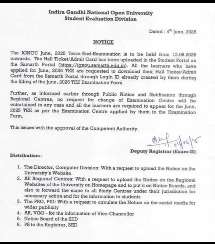 Official  IGNOU  Updates post