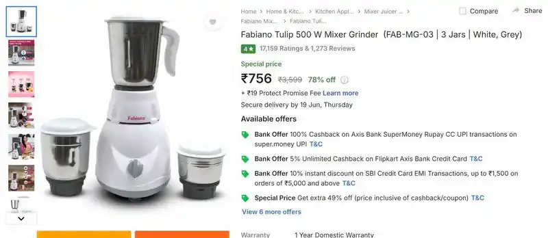 Image from Flipkart Loot Deals ✅: Fabiano Tulip 500 W Mixer @ 756 https://fkrtt.in/OP/c4hmbsb5zsu R...