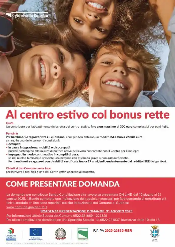 Image from Comune di GUALTIERI: https://www.comune.gualtieri.re.it/it/news/centri-estivi-2025-bando-co...