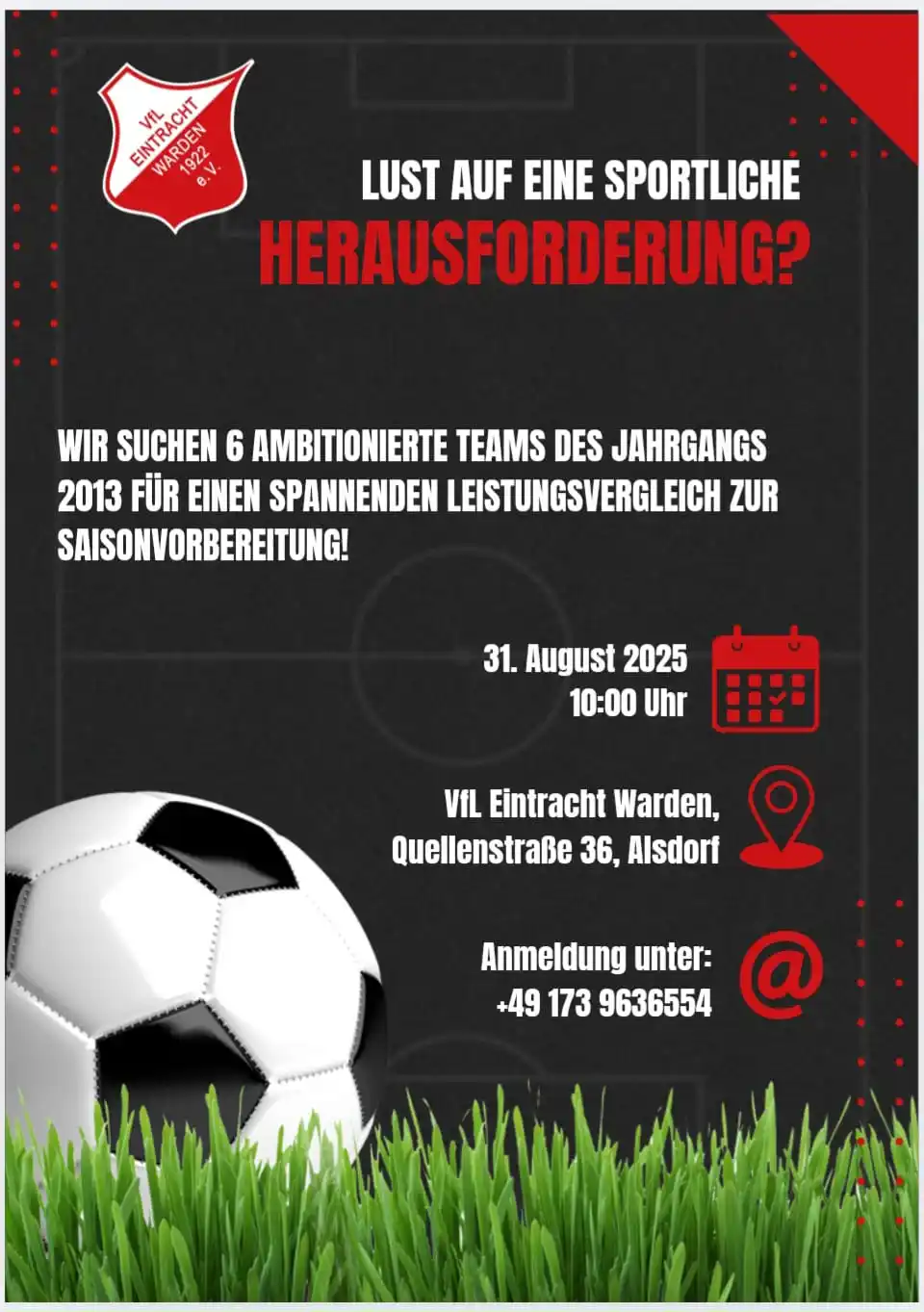 Image from VfL Eintracht Warden 1922 e.V.: *Lust auf eine sportliche Herausforderung?* Unsere 2013er Mannschaft...