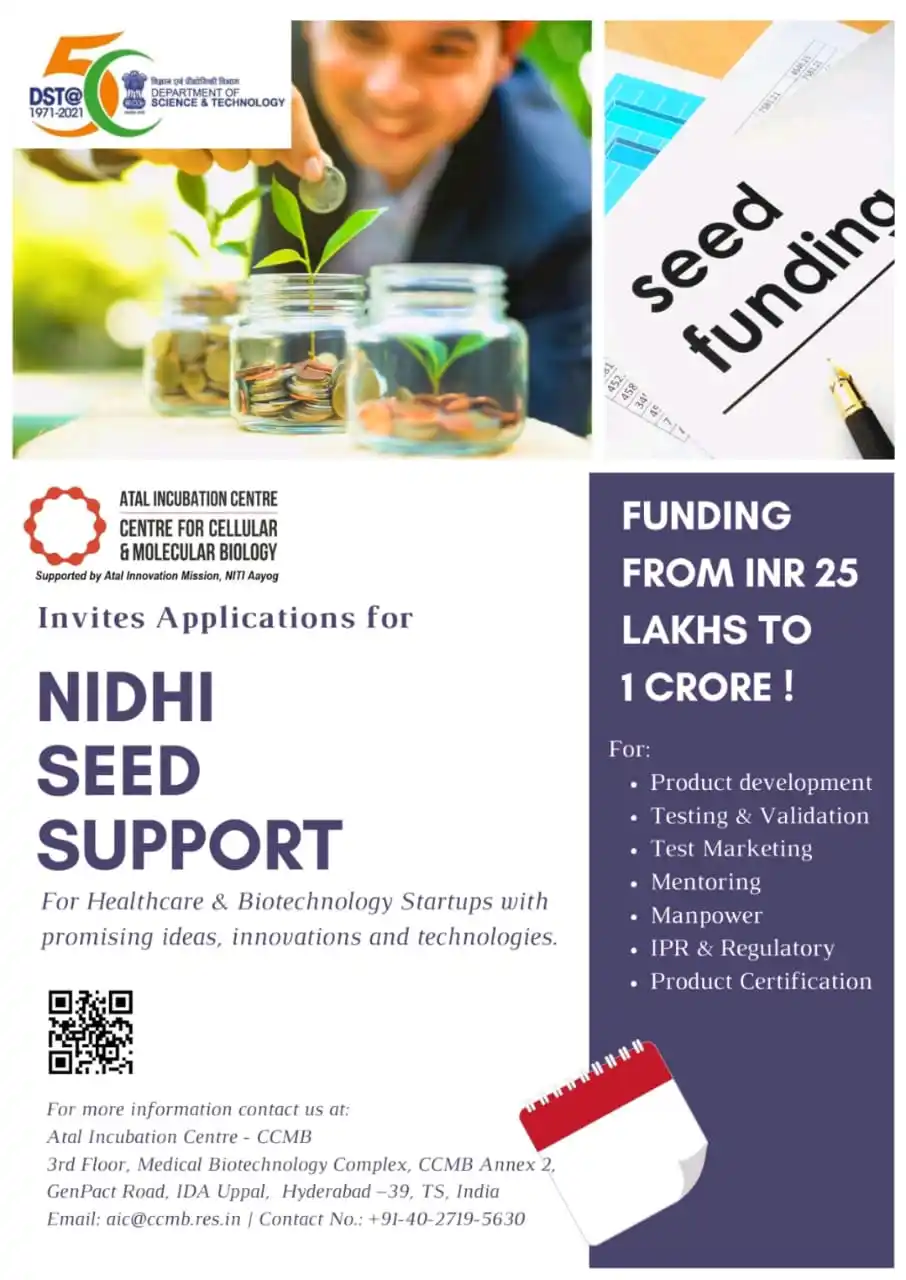 Image from BiotechVille - Where Science Meets Purpose: More Details: https://aic.ccmb.res.in/funding/ Last Date: 20th June 20...