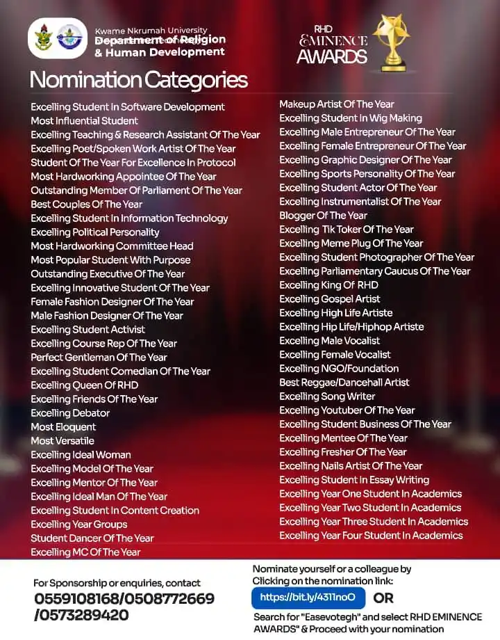 Image from VOICE OF RHD_KNUST๐: ๐๐๐๐๐๐๐๐๐ *NOMINATION DEADLINE:* *9TH JUNE* ................