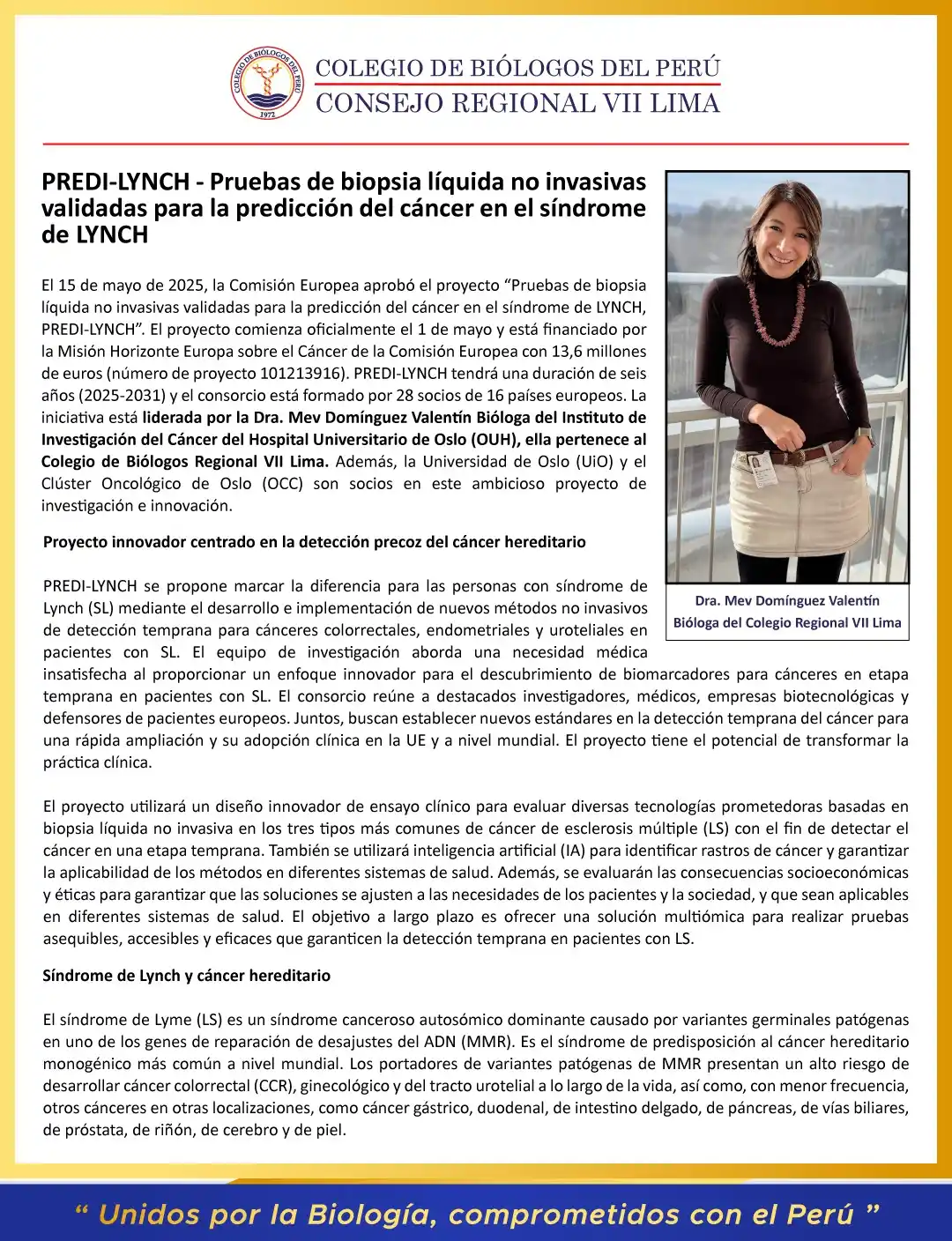 Image from CBP - CONSEJO REGIONAL VII LIMA: 🔬🧬 ¡Una revolución en la detección temprana del cáncer hereditario e...
