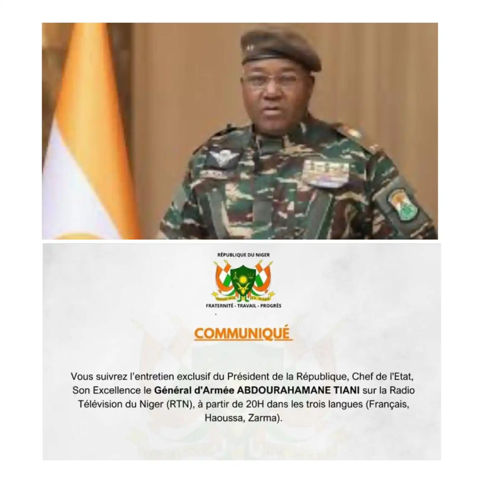 Image from Le Méhari Post de Mohamed AG Ahmedou du MTRM: Urgent-Niger   Adresse à la nation de Tiani : le discours de diversion...