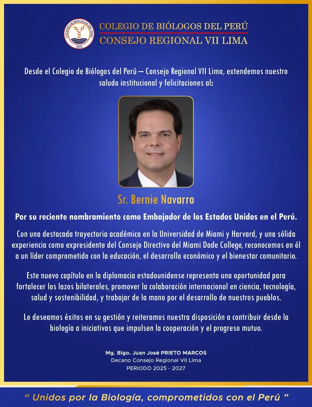 Image from CBP - CONSEJO REGIONAL VII LIMA: 🇺🇸🤝🇵🇪 Desde el Colegio de Biólogos del Perú – Consejo Regional VI...
