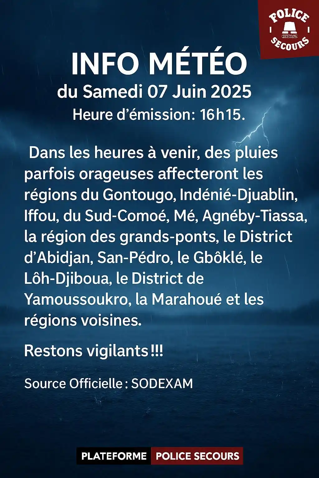Image from POLICE SECOURS: ๐ก ๐๐๐๐๐๐๐๐๐ ๐๐ฬ๐๐ฬ๐ ๐ก du Samedi 07 Juin 2025 Source ...