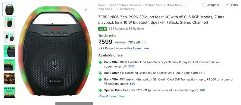 Image from Flipkart Loot Deals ✅: ZEBRONICS Zeb-PSPK 3(Sound feast 60)with @ 599 https://fkrtt.in/OP/c...