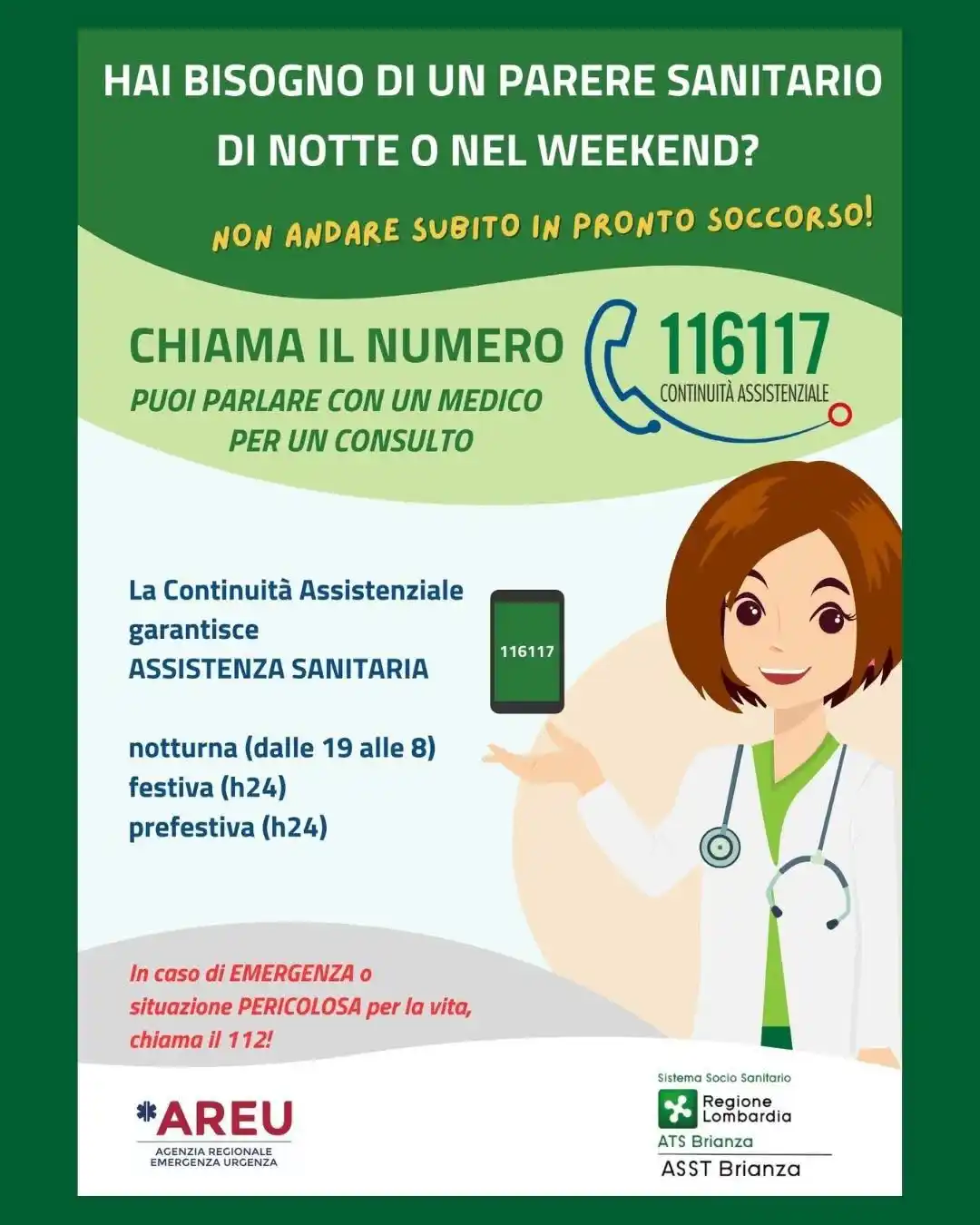 Image from Comune di Sulbiate: ☎️ 𝟙𝟙𝟞𝟙𝟙𝟟 ☎️ 🩺 Hai bisogno di assistenza, prestazioni o consig...