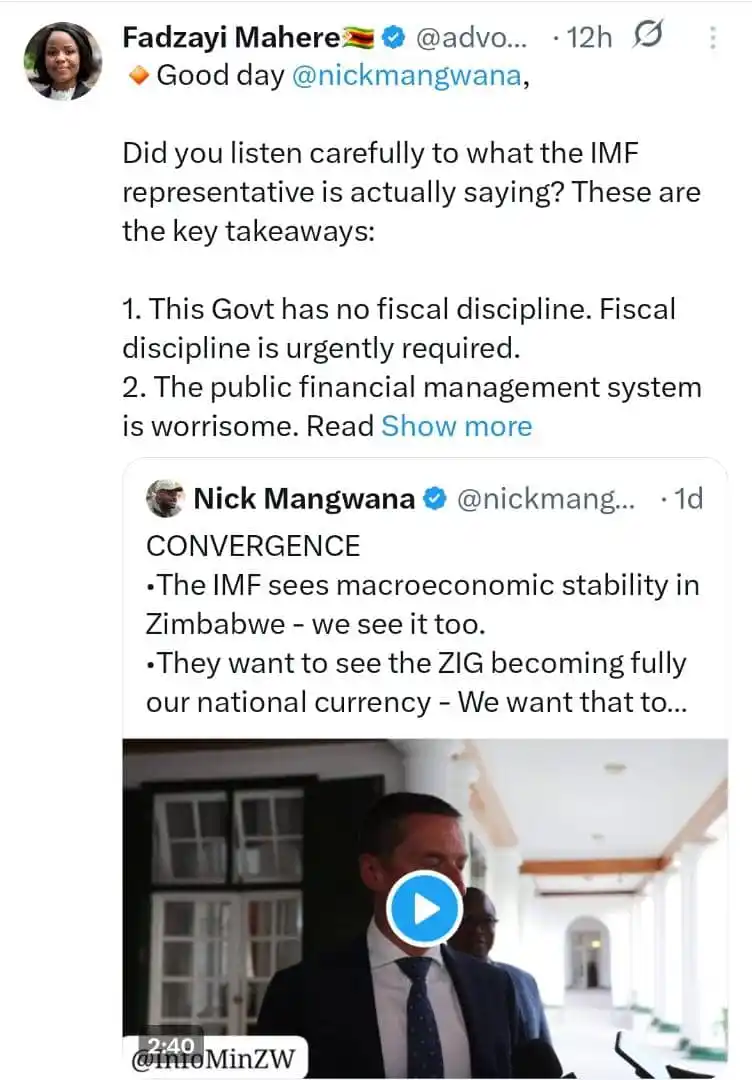 Image from Change Radio : *_Advocate Fadzayi Mahere:_* 🔸Good day @nickmangwana, Did you liste...