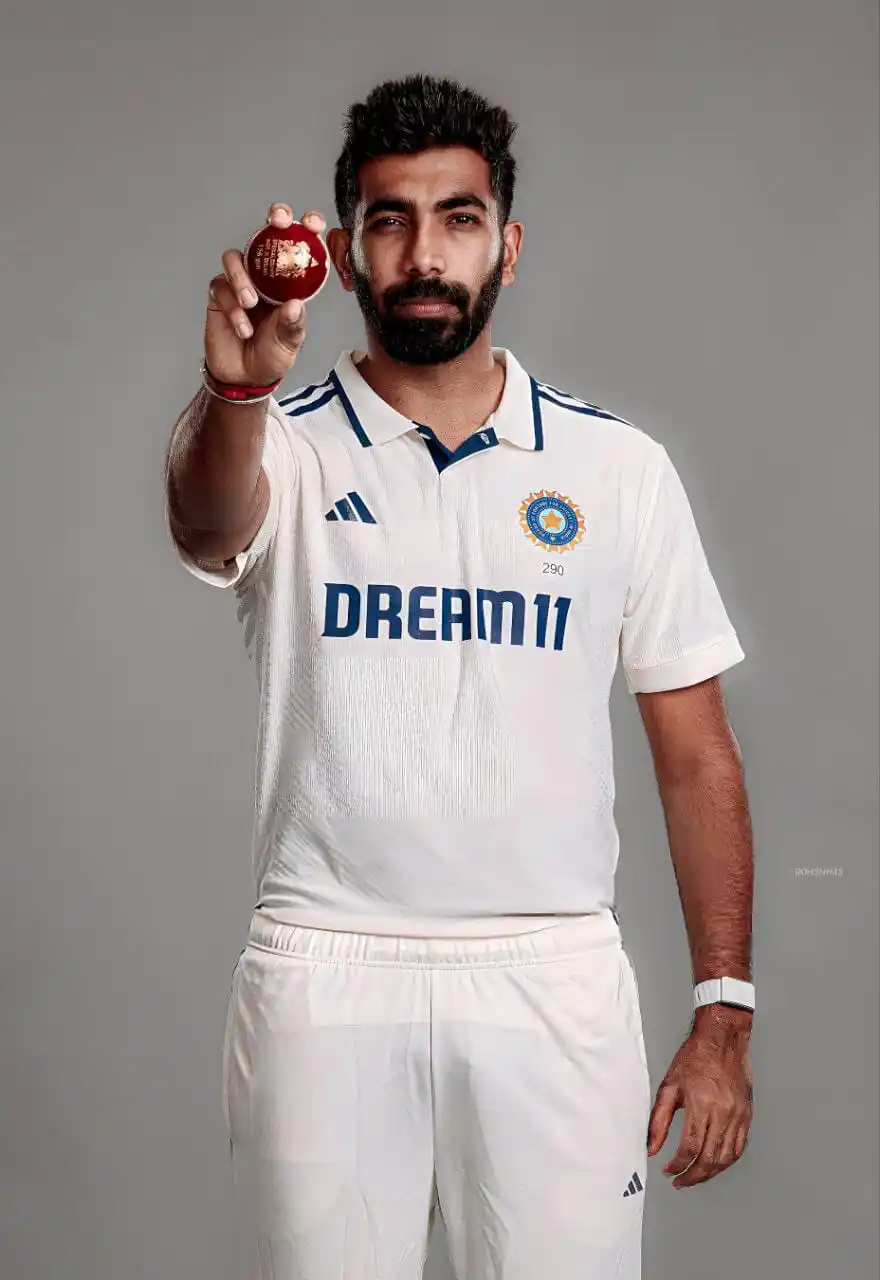 Image from Cricnewws: Boom 💥 Boom Yorker King 👑 Jasprit Bumrah in test jersey...