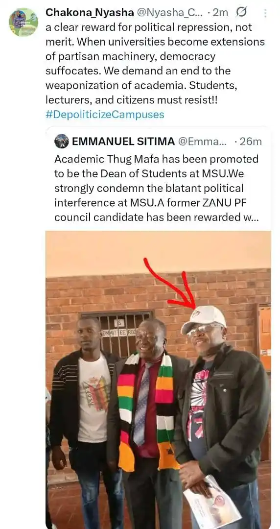 Image from Change Radio : *_Chakona Nyasha:_*  > a clear reward for political repression, not me...