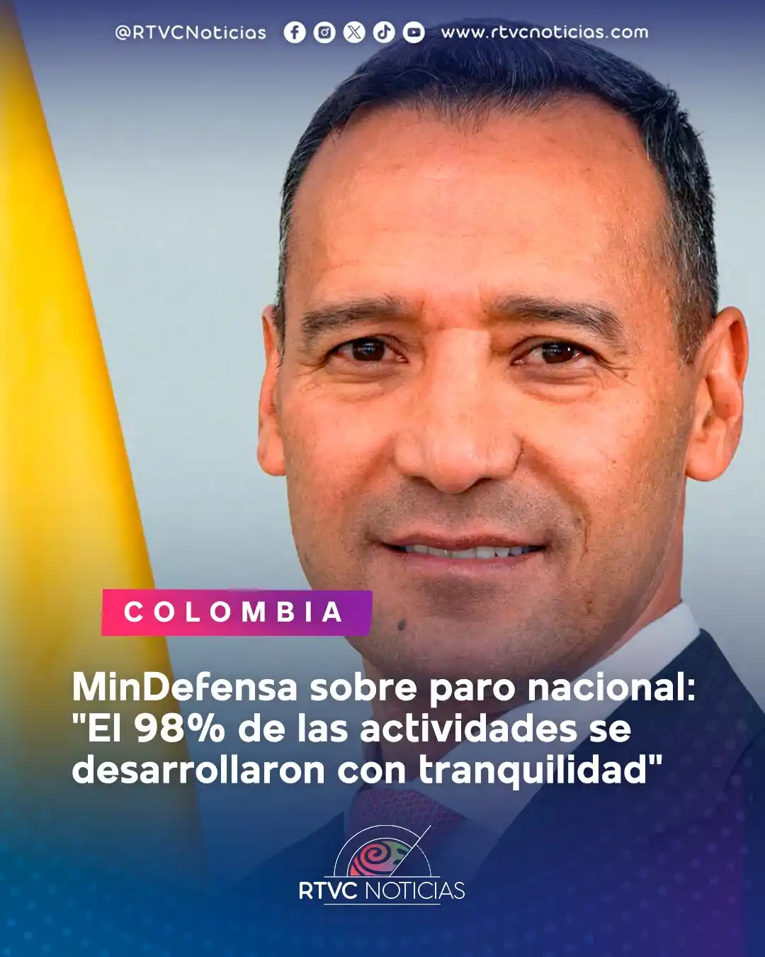 Image from RTVC Noticias 🇨🇴: 🏦👮♂️El ministro de Defensa, Pedro Sánchez, también indicó que se re...