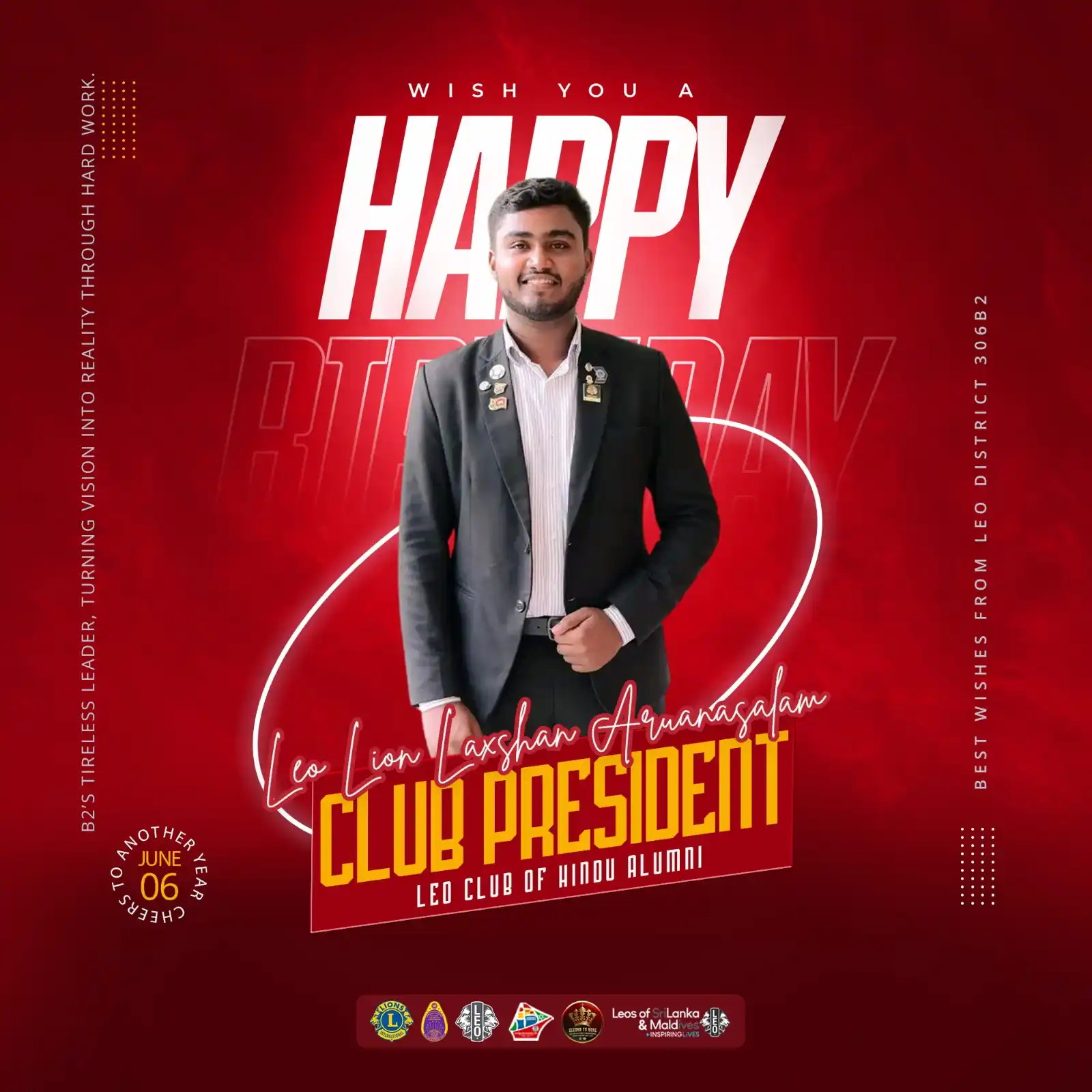Image from Leo District 306B2, Sri Lanka & Maldives: Happy Birthday to Leo Lion Laxshan Aruanasalam, Club President, Leo Cl...