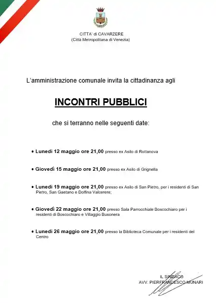 Image from Comune di Cavarzere: 📣 INCONTRO PUBBLICO QUESTA SERA A CAVARZERE L'Amministrazione Comuna...