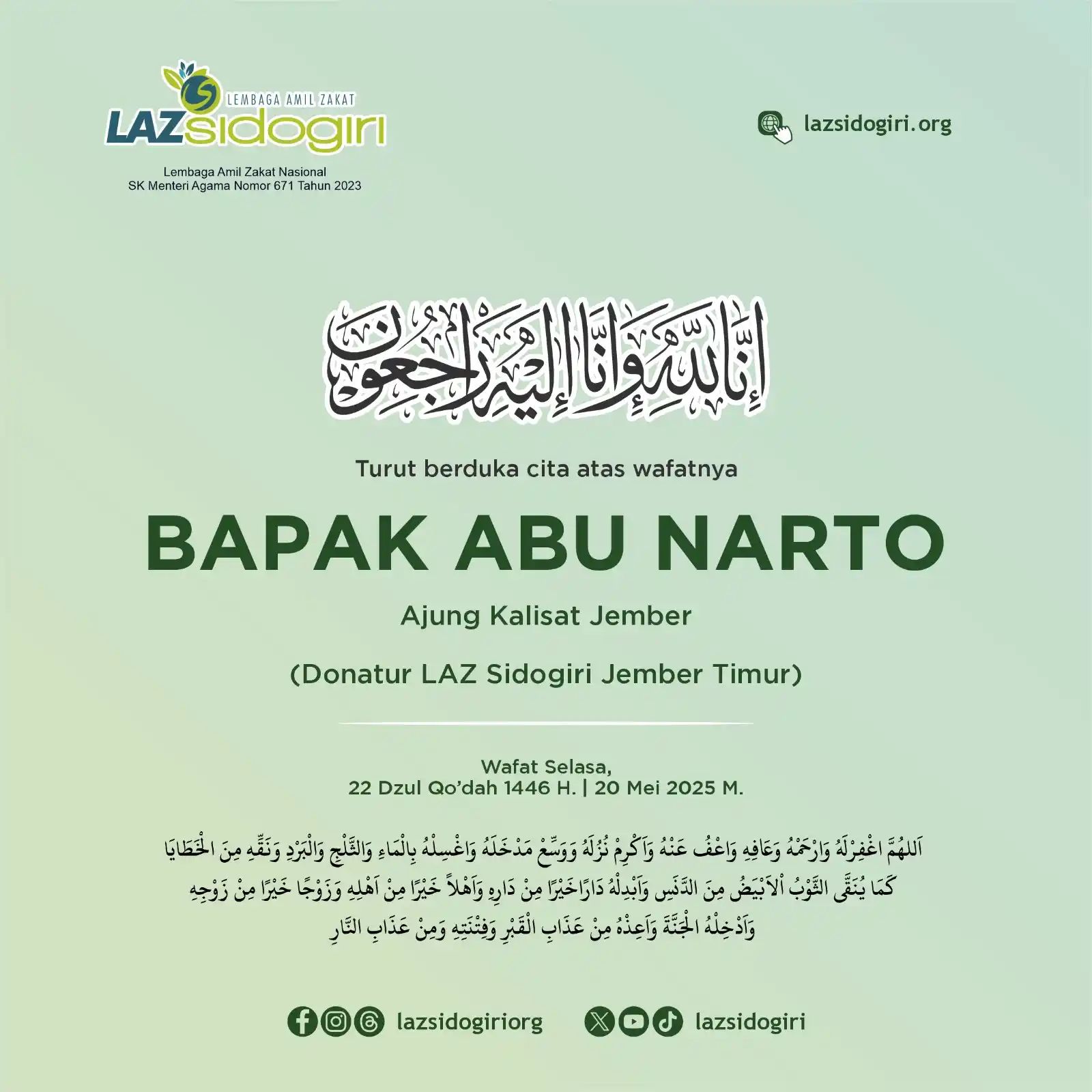 Image from LAZ Sidogiri: _Innālillāhi Wainna Ilaihi Rajiūn_ Segenap Pengurus dan Direksi <a cl...
