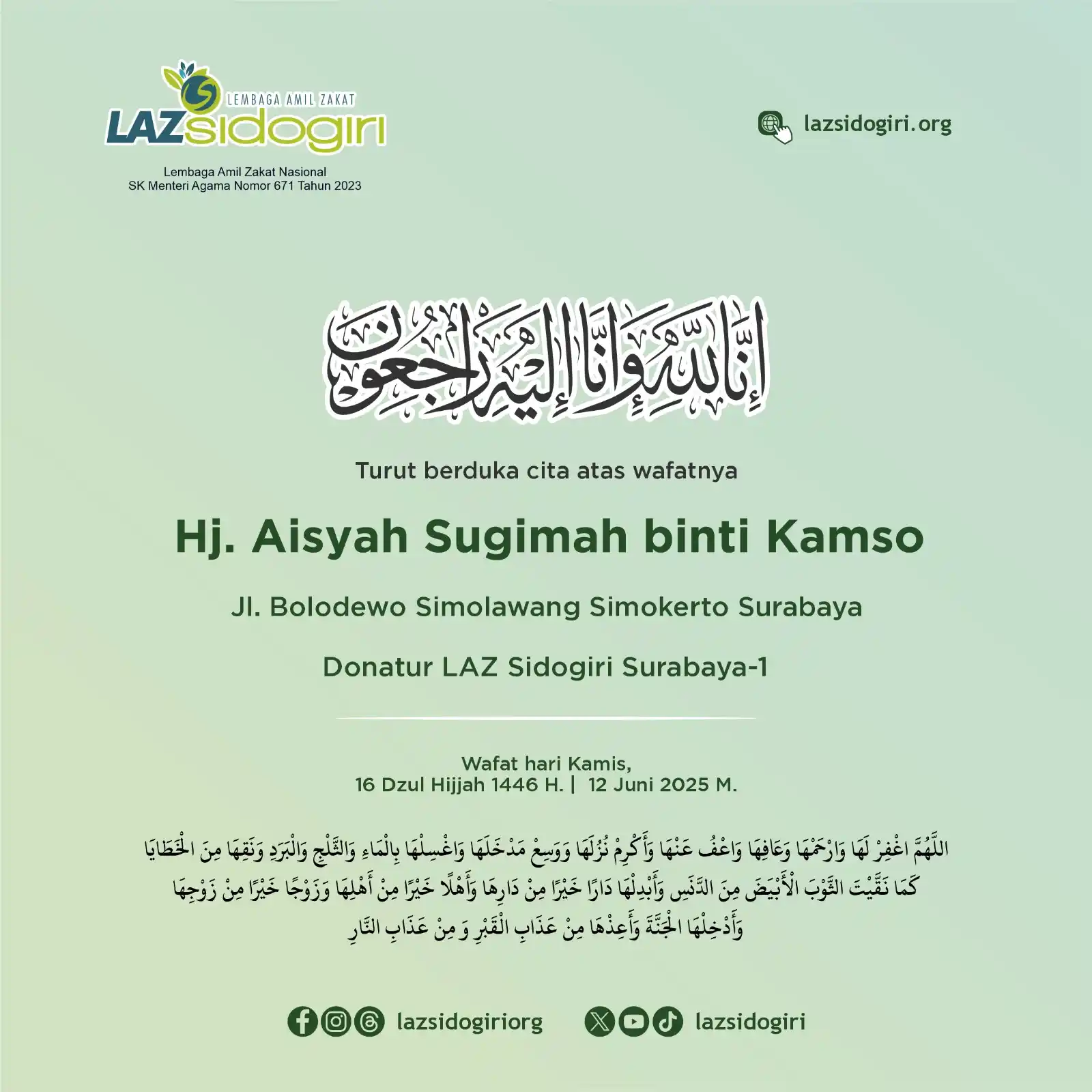 Image from LAZ Sidogiri: _Innālillāhi Wainna Ilaihi Rajiūn_ Segenap Pengurus dan Direksi <a cl...