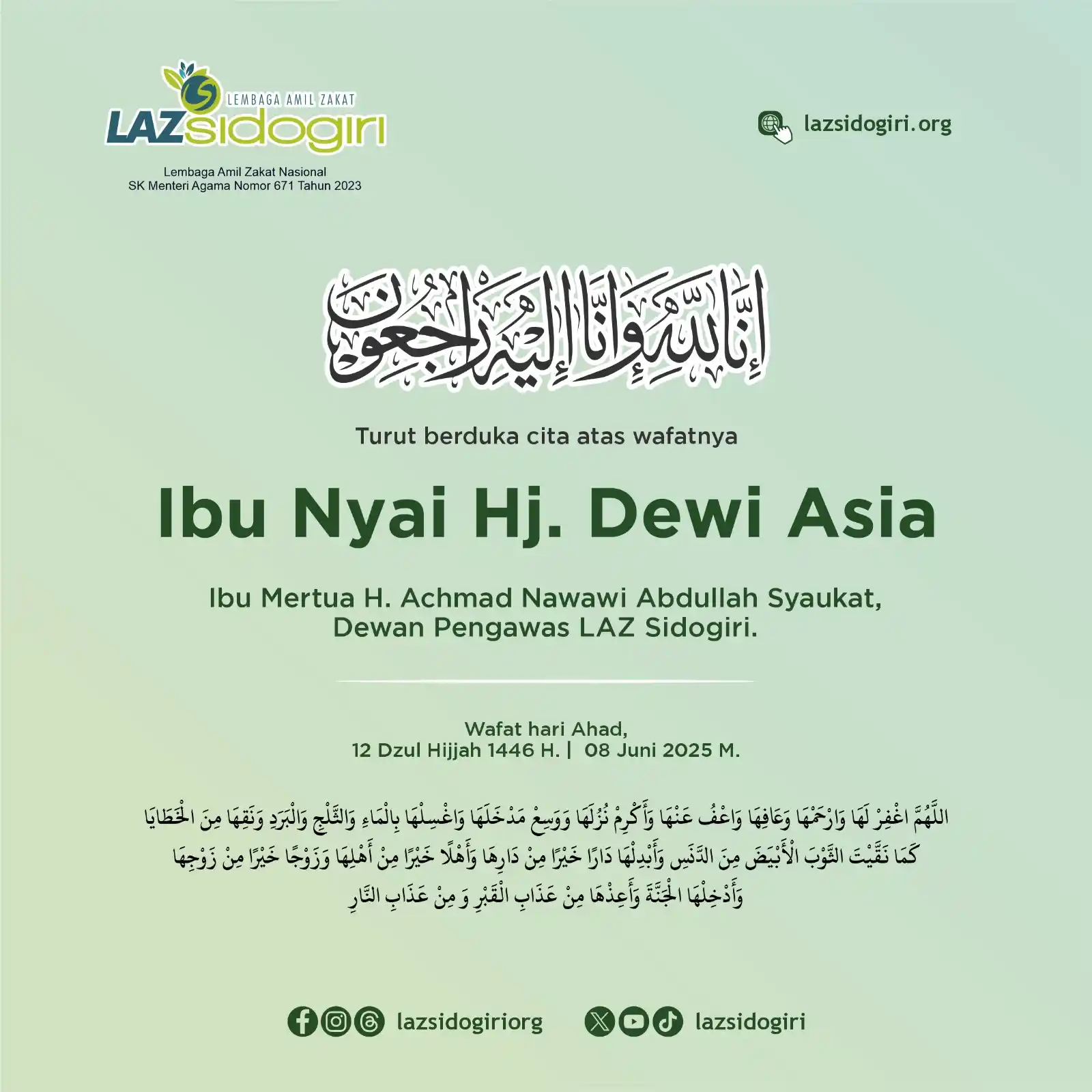 Image from LAZ Sidogiri: _Innālillāhi Wainna Ilaihi Rajiūn_ Segenap Pengurus dan Direksi <a cl...
