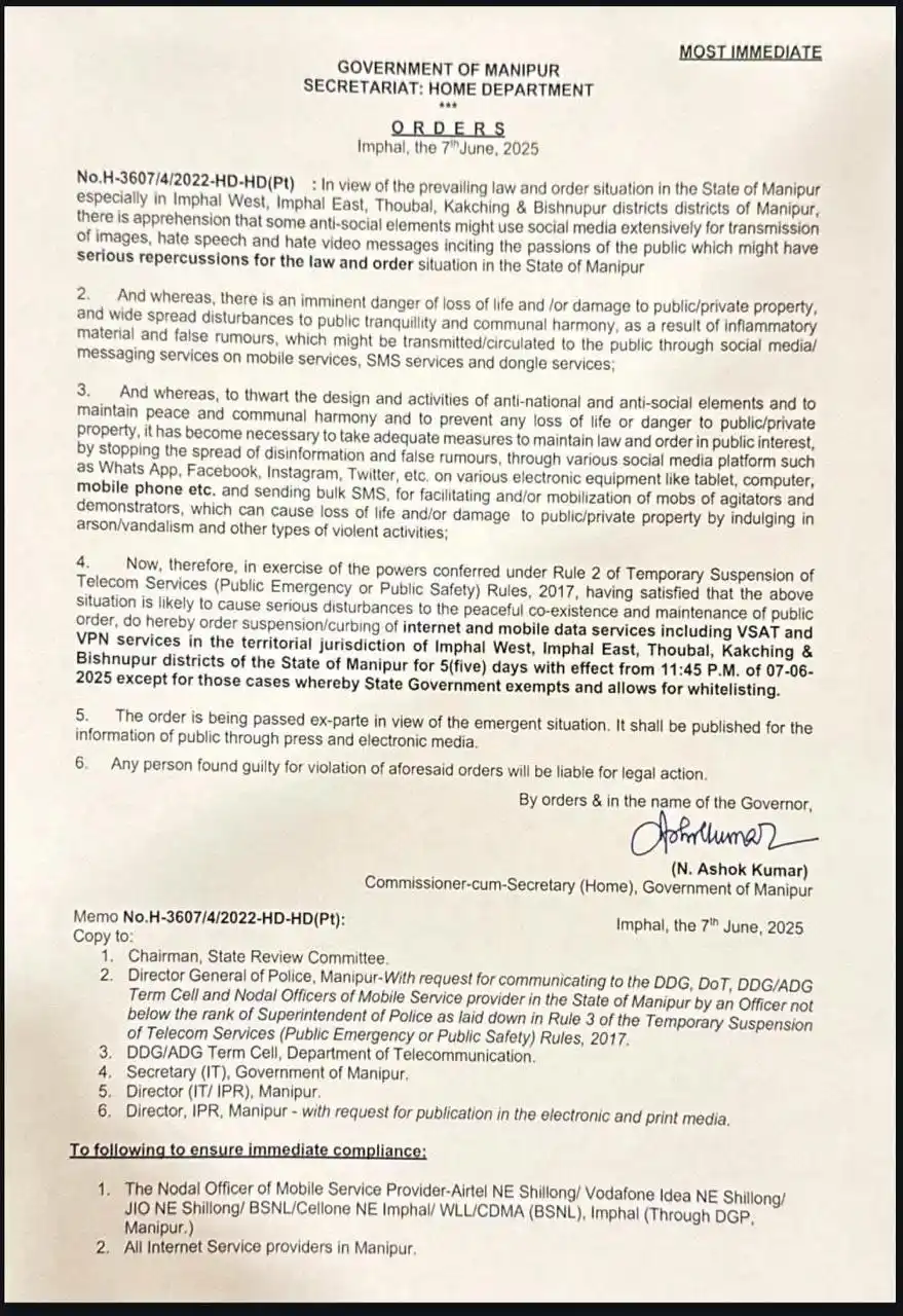 Image from LAMKA TALK 2.0: *Internet ban order in the Valleys including Imphal West,Imphal East,T...