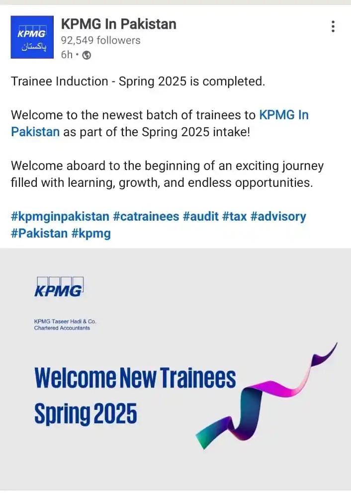 Image from CA Professionals Pakistan Official Induction Channel: *KPMG Update 🚨*...