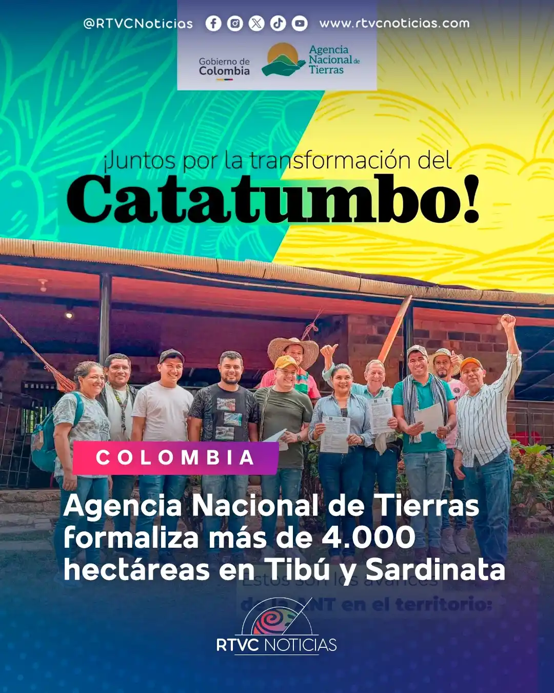 Image from RTVC Noticias 🇨🇴: 🧑🌾🌱🌴La Agencia Nacional de Tierras anunció avances clave en el Ca...