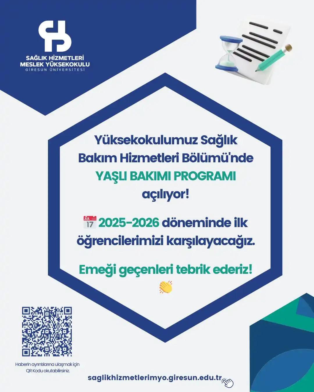 Image from Giresun Üniversitesi SHMYO: 🎓Müjdeli haber! 🎊Yüksekokulumuzda Yaşlı Bakımı Programı açılıyor! �...