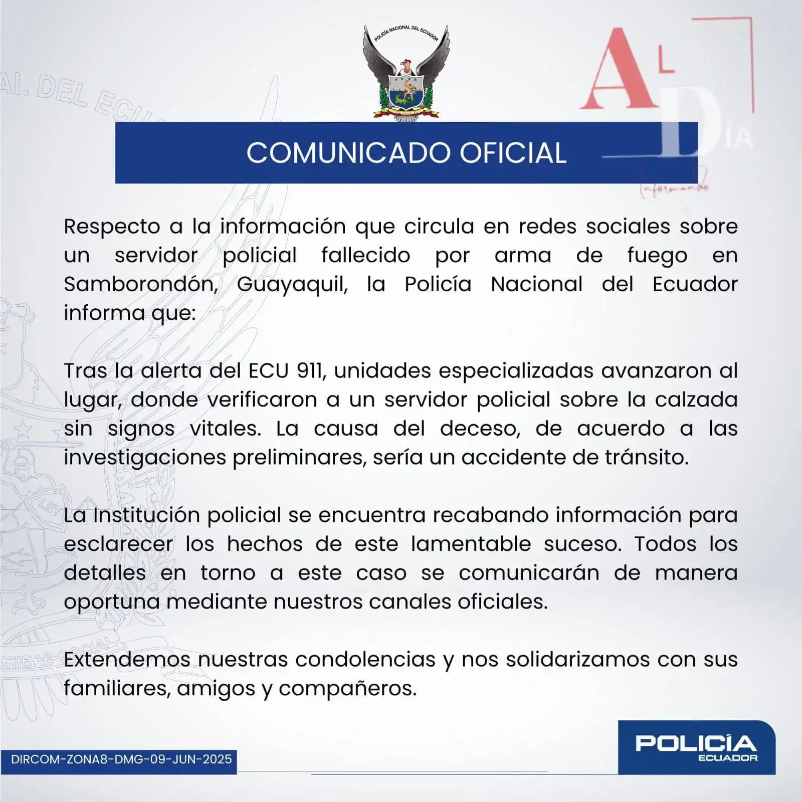 Image from AL DIA INFORMADO: 🔵*REPORTE DE SEGUIMIENTO*🔵 *Ficha No: I02B-202506091904-45623* *ZO...
